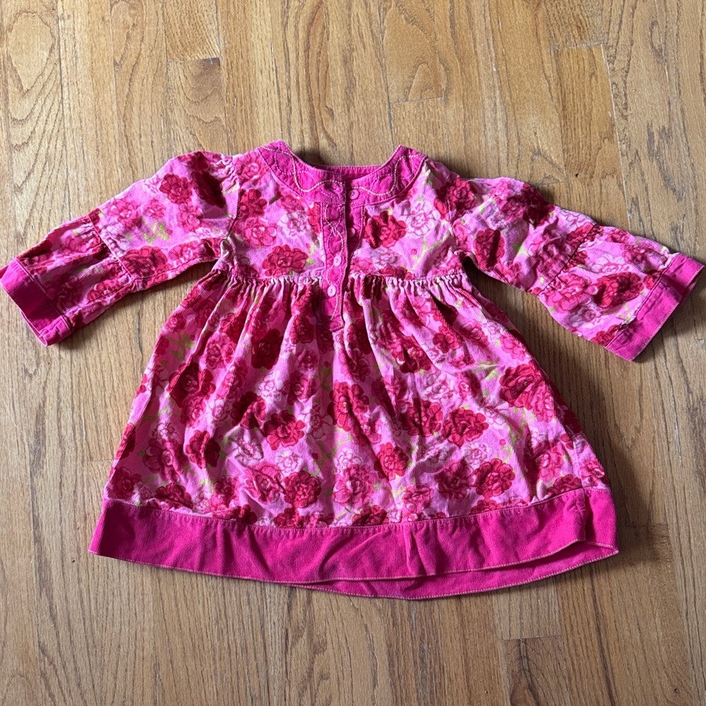 Le Top Pink Floral Corduroy Bell Sleeve Kids Dress Size 2t